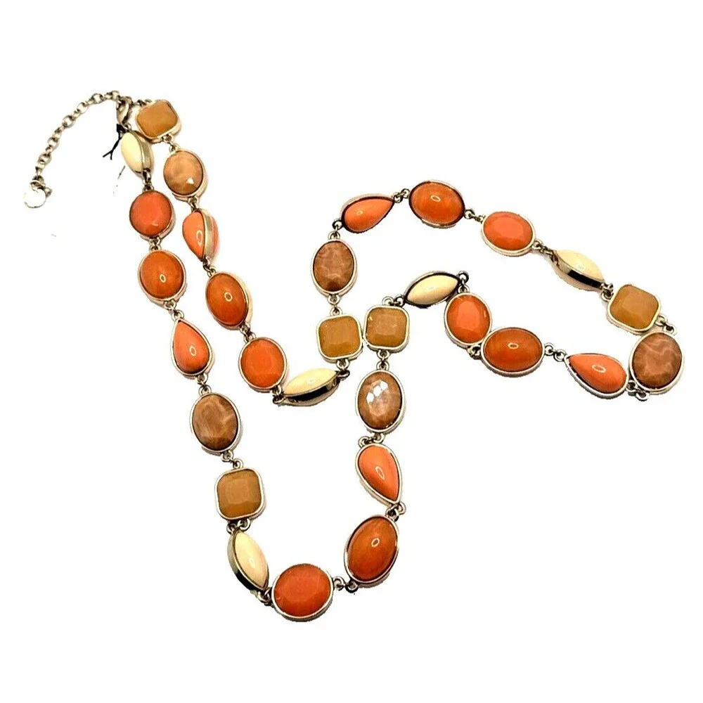 NWT TALBOTS Statement Necklace Peach Orange Tan Gold Tone Links 36-38